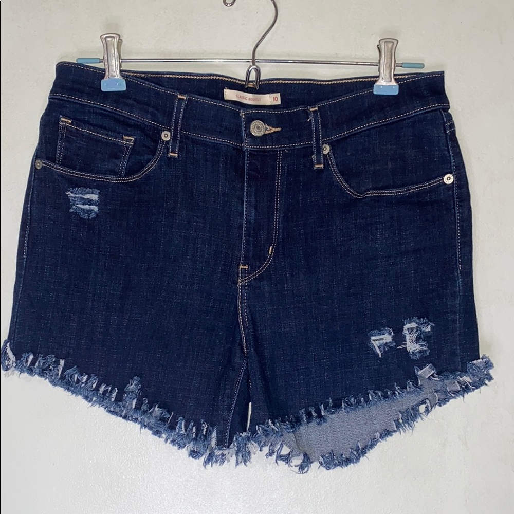 Levi Dark Wash Women's Distressed Frayed Hem Denim Shorts Sz 10